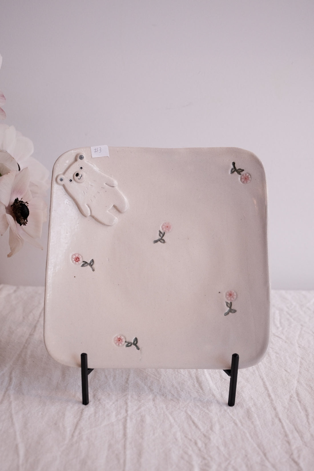 Tsubouchi Mayumi 坪内真弓 Bear Square Plate MT12 - White Bear