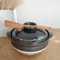 Banko ware Donabe Clay Pot Black Glaze Line Pattern Deep Pot