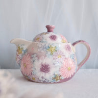 Seto Ware Flower Teapot and Tea cup with Saucer - Purple