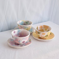 Seto Ware Flower Teapot and Tea cup with Saucer -Yellow