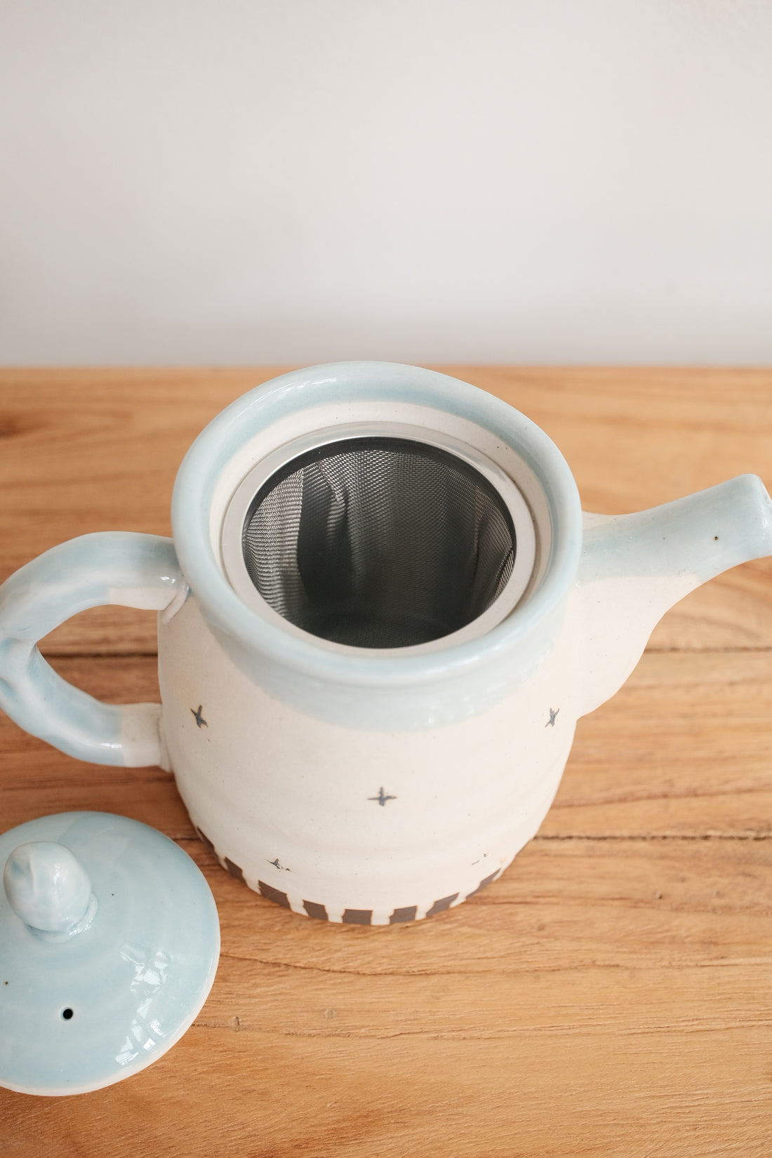 Mino Ware Coarse Pottery Teapot and Tea cup - Light Blue