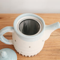 Mino Ware Coarse Pottery Teapot and Tea cup - Light Blue