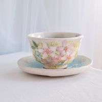 Seto Ware Flower Tea cup with Saucer - Green