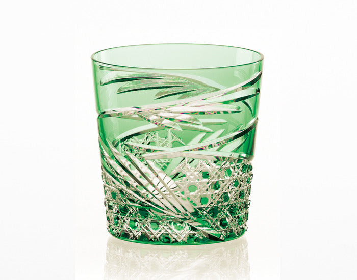 Kagami Crystal - Whiskey Glass, Edo Kiriko “Mai”-Green