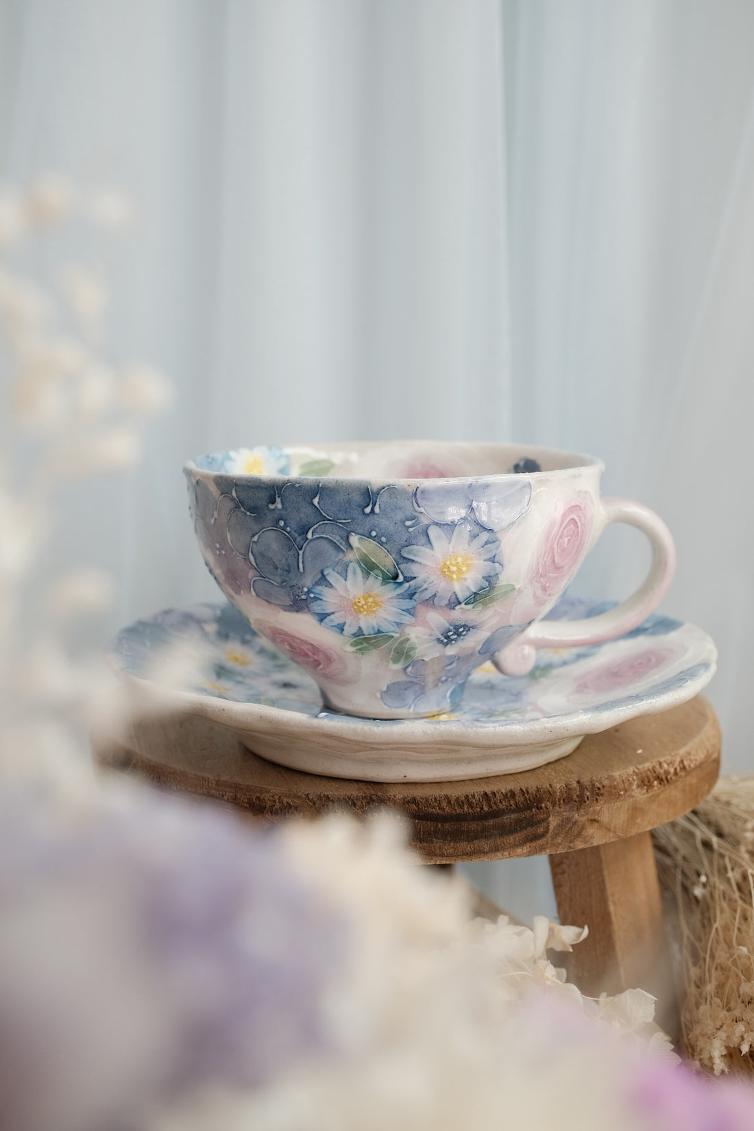 Seto Ware Flower Coffee Cup With Saucer