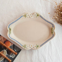 谷口なづみ Blue Flower Embossed Ceramic Oval Plate