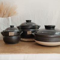 Donabe Banko Ware Double Lids Black Clay Pot 1.1L