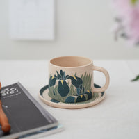 Shirogarasu Studio Blue Iris Mug with Saucer