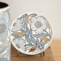 Cool Banana Black Pottery with Gold Detailing Blue Flower Tall Mug with Lid