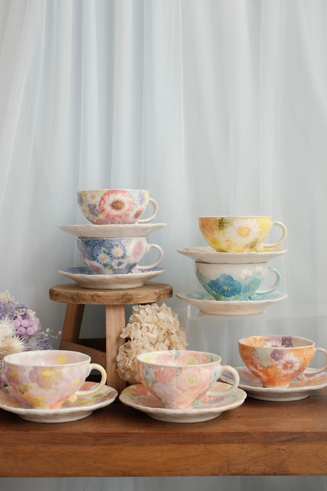 Seto Ware Flower Coffee Cup With Saucer