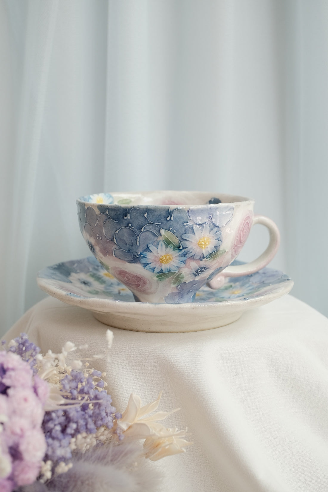 Seto Ware Flower Coffee Cup With Saucer