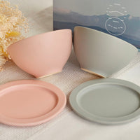 SAKUZAN Sara Gift B Set (2 Rice Bowls & 2 Small Oval Plates) - Pink x Gray