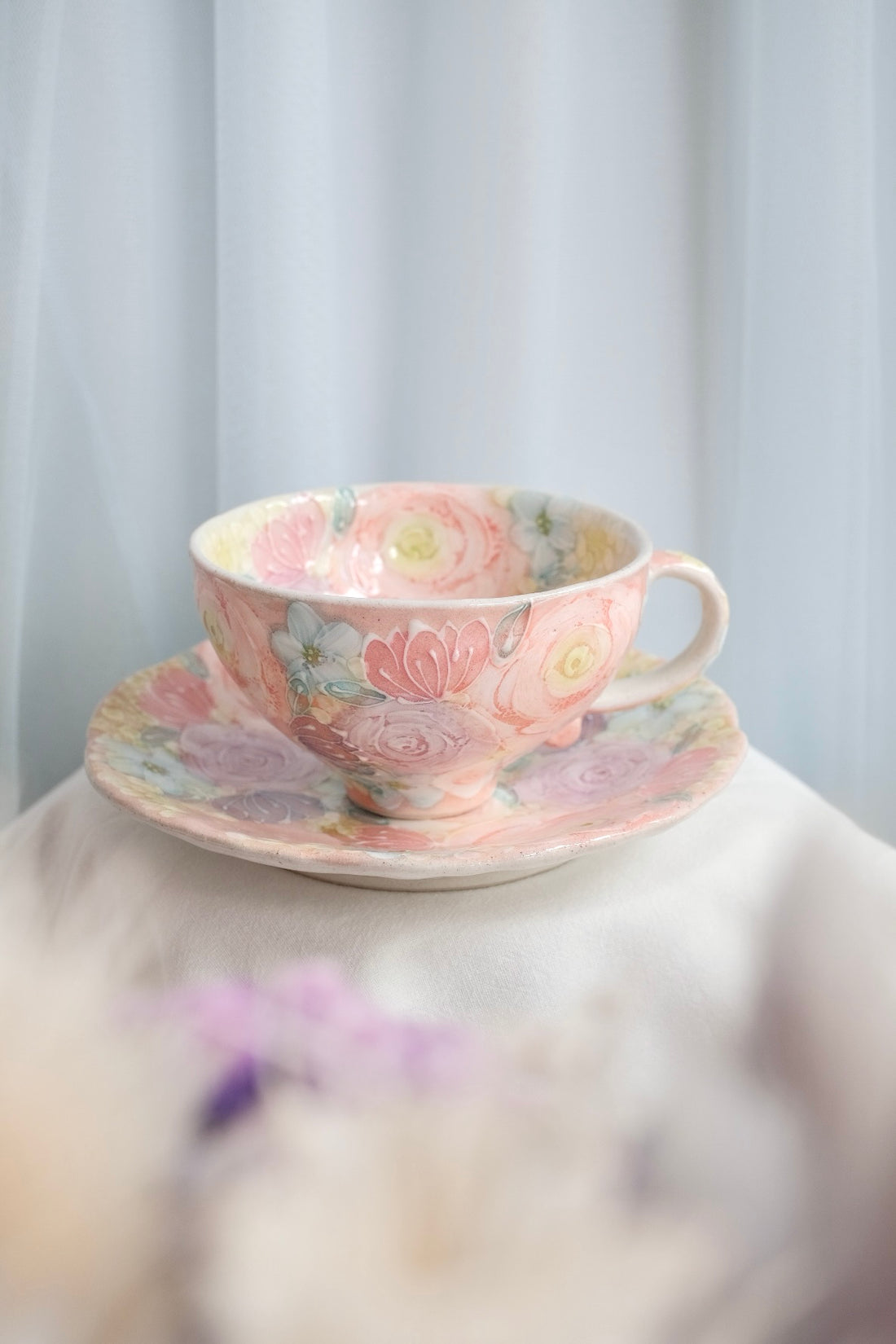 Seto Ware Flower Coffee Cup With Saucer