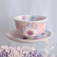 Seto Ware Flower Teapot and Tea cup with Saucer - Purple