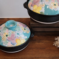 Setoware Flower Donabe Claypot - Sky