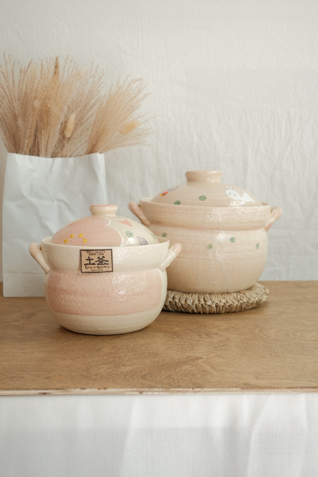 Donabe Banko Ware Double Lids Pink Flower Clay Pot 1.1L