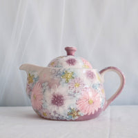 Seto Ware Flower Teapot and Tea cup with Saucer - Purple