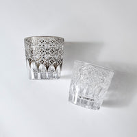 Edo Kiriko Whisky Glass Rock Glass "Large Chrysanthemum" White by Junichi Nabetani, Master of traditional crafts