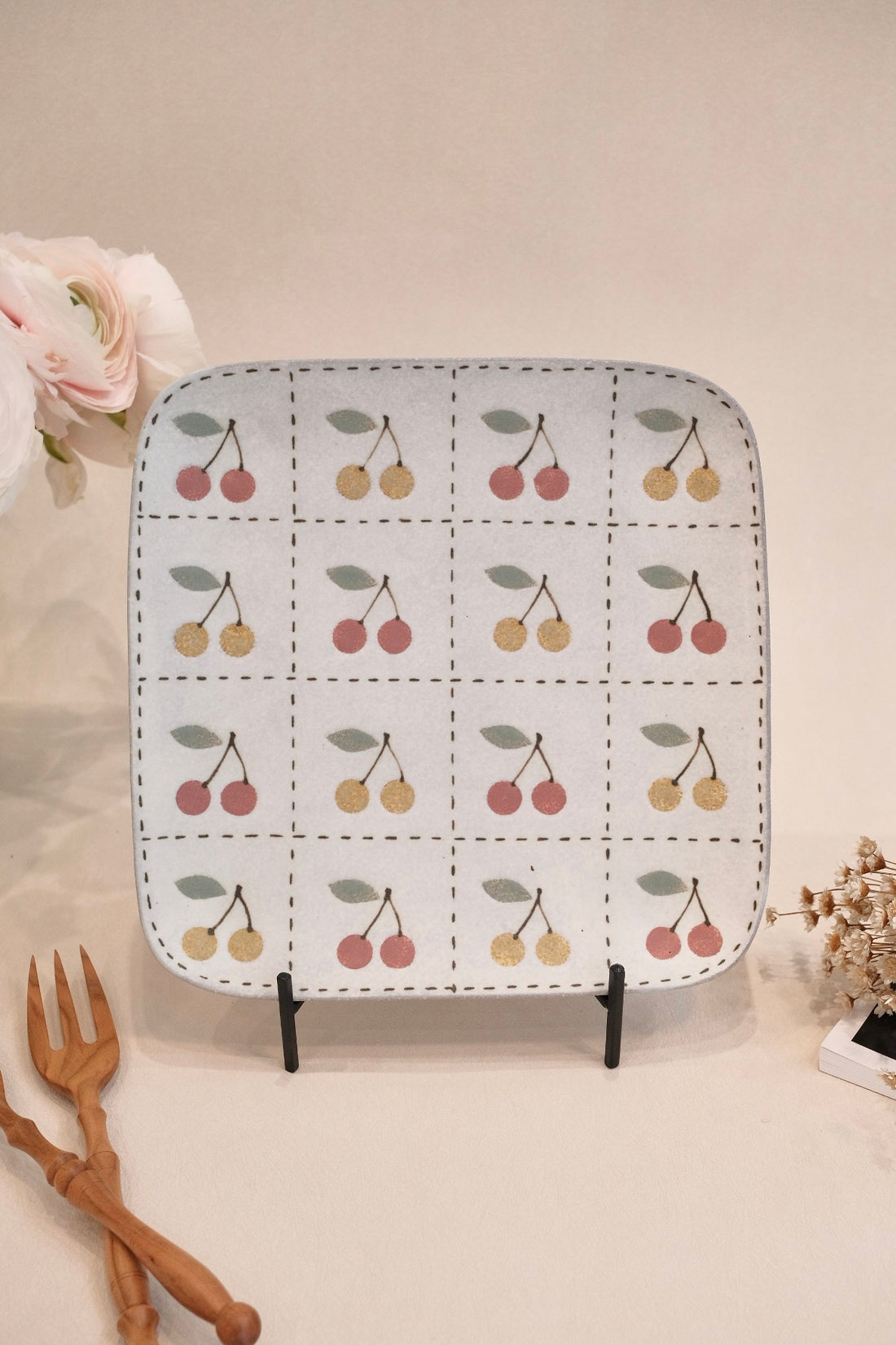 Kei Mitsumochi ミツ持啓 Rectangle Plate - Checked Pattern Mix Cherry KM17