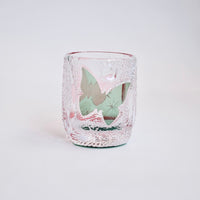 Edo Kiriko Whisky Glass Rock Glass "Butterfly" Green/Red by Junichi Nabetani, Master of traditional crafts