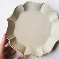 Mashiko Pottery Yoshizawa Light Brown/Blue Flower Shaped Plate