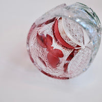 Edo Kiriko Whisky Glass Rock Glass "Buttfly with Flower" Green/Red by Junichi Nabetani, Master of traditional crafts