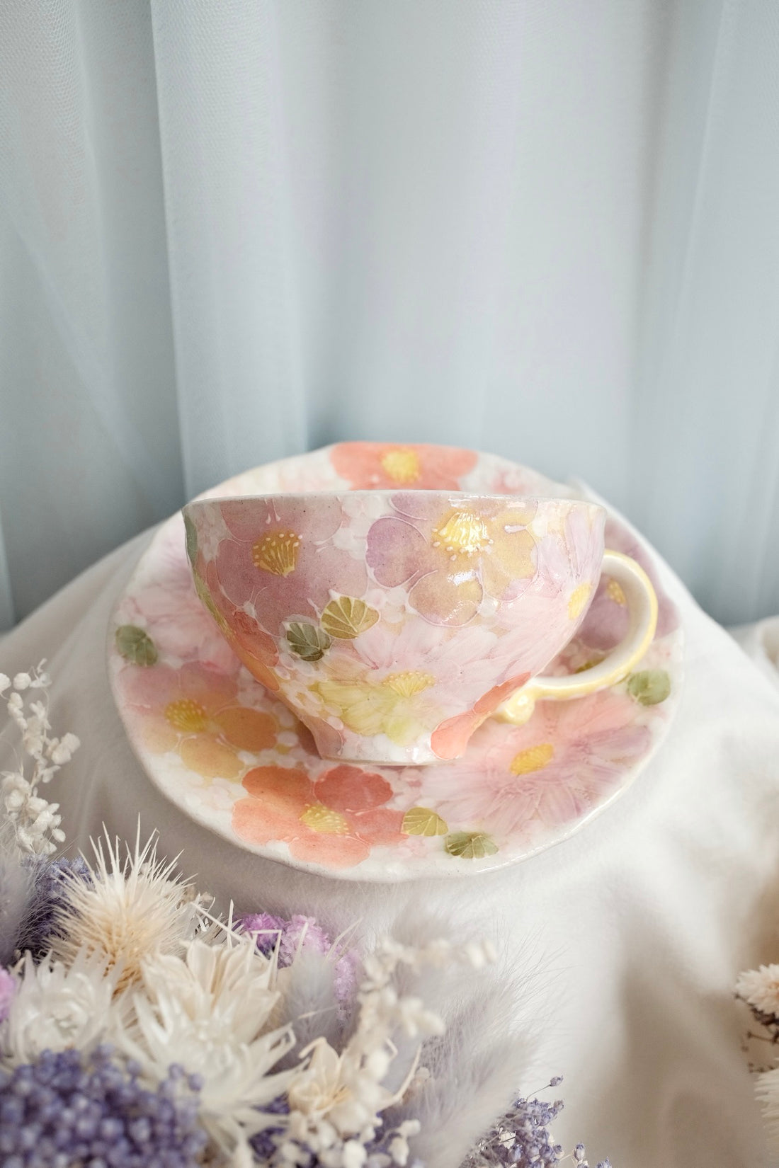 Seto Ware Flower Coffee Cup With Saucer