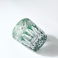 Edo Kiriko Whisky Glass Rock Glass "Large Chrysanthemum" Green by Junichi Nabetani, Master of traditional crafts