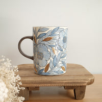 Cool Banana Black Pottery with Gold Detailing Blue Flower Tall Mug with Lid