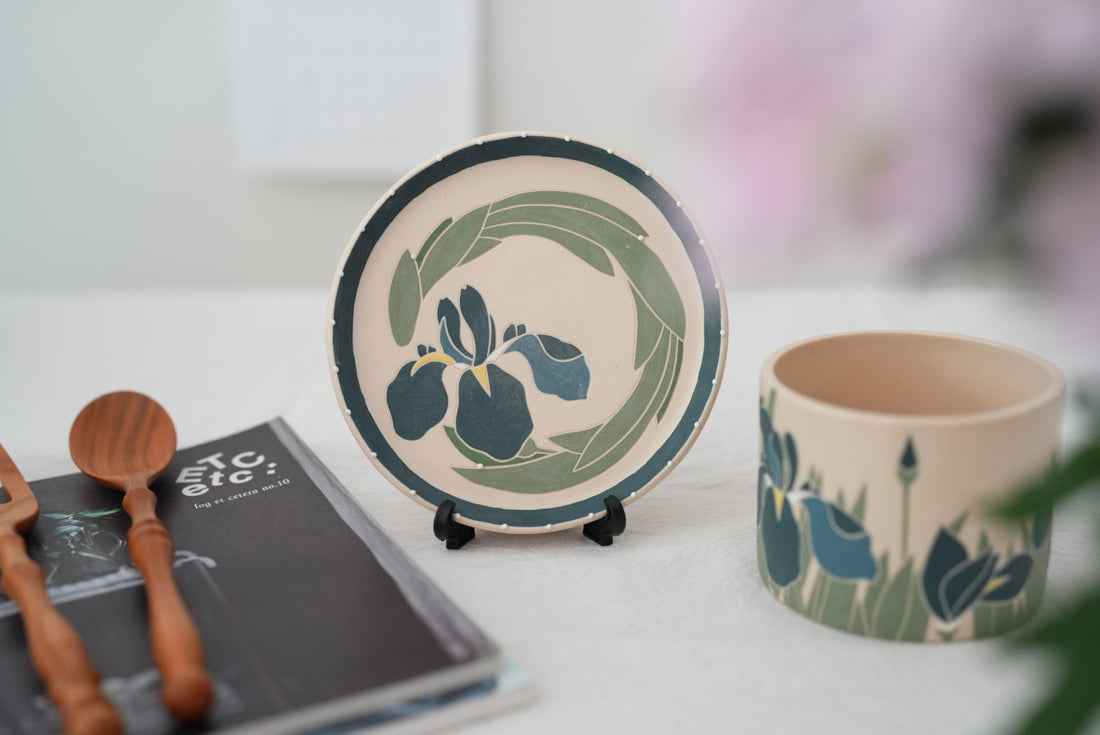 Shirogarasu Studio Blue Iris Mug with Saucer