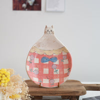 Cozy Nook - Checkered Pattern Cat Round Plate- CN13 #3
