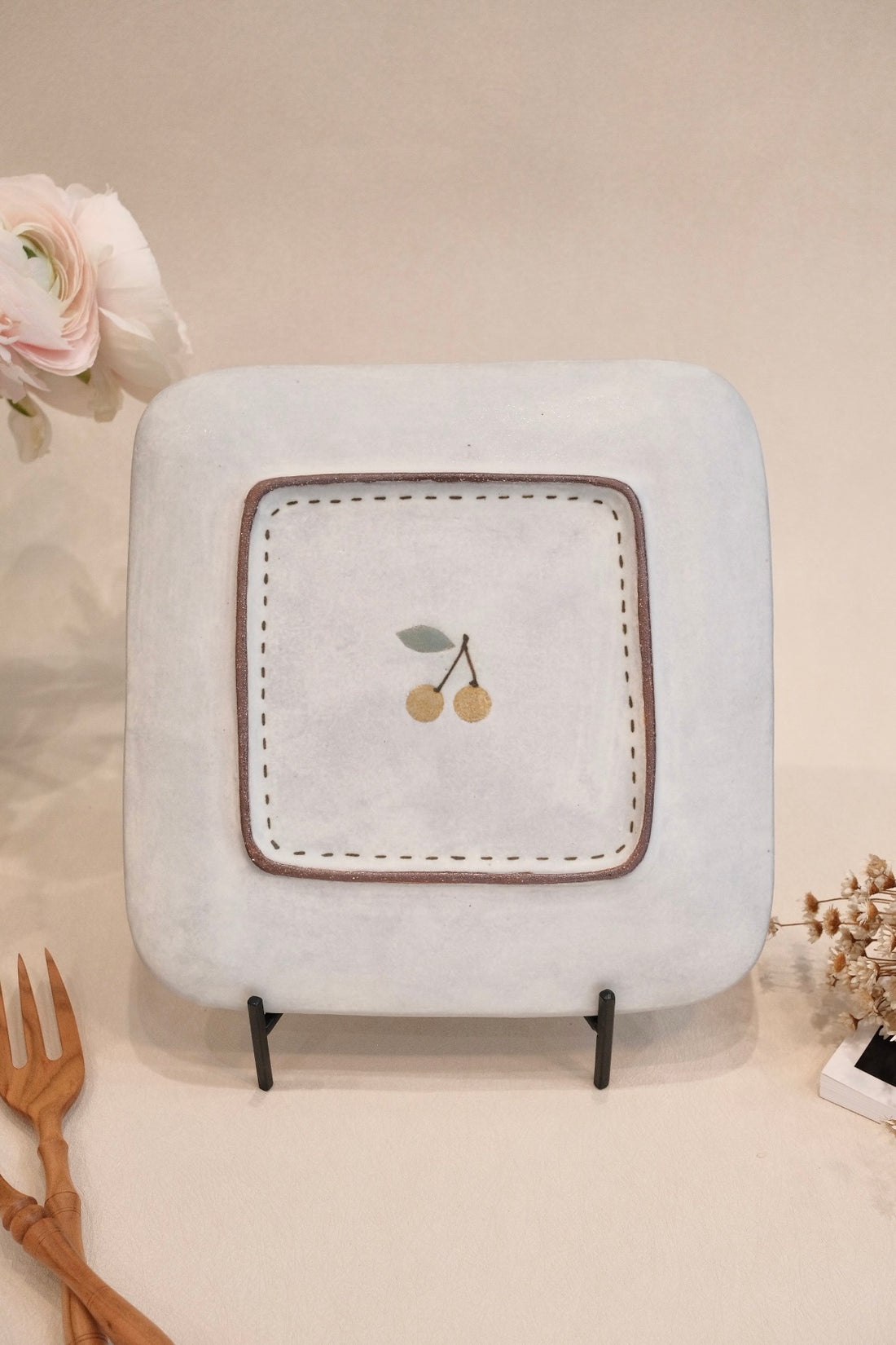 Kei Mitsumochi ミツ持啓 Rectangle Plate - Checked Pattern Yellow Cherry KM19