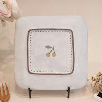 Kei Mitsumochi ミツ持啓 Rectangle Plate - Checked Pattern Yellow Cherry KM19