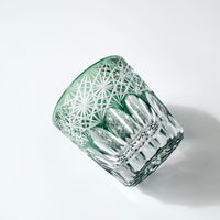 Edo Kiriko Whisky Glass Rock Glass "Large Chrysanthemum" Green by Junichi Nabetani, Master of traditional crafts