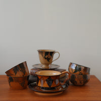 SiShuang Retro Checked Coffee Cup w Saucer Set