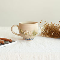 谷口なづみ Flower Embossed Ceramic Mug - Blue Pattern
