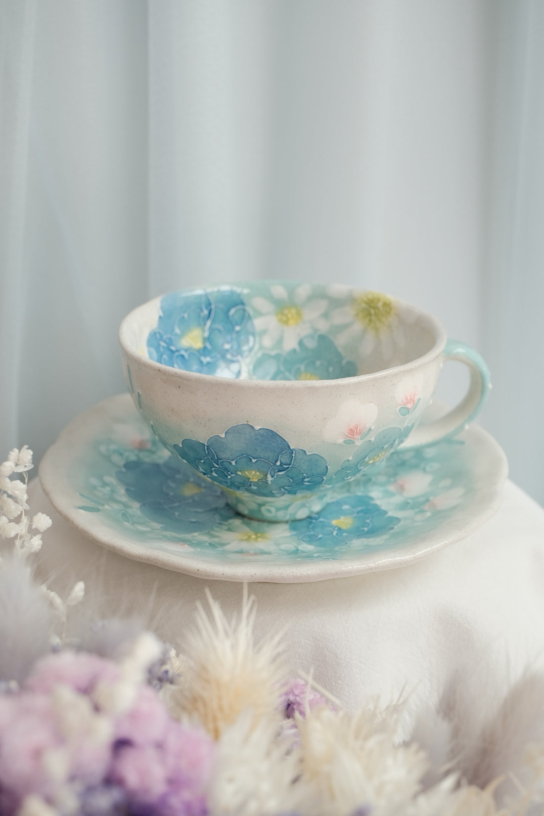 Seto Ware Flower Coffee Cup With Saucer
