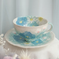 Seto Ware Flower Coffee Cup With Saucer