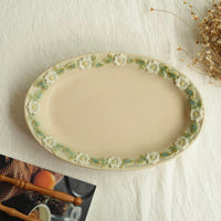 谷口なづみ Flower Embossed Ceramic Oval Plate