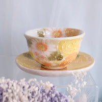 Seto Ware Flower Teapot and Tea cup with Saucer -Yellow