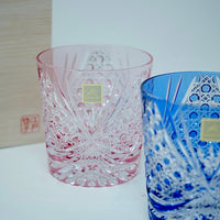Kagami Crystal - A pair of Whisky Glasses, Edo Kiriko "Tasuki (sash)"