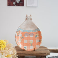 Cozy Nook - Checkered Pattern Cat Round Plate- CN13 #2