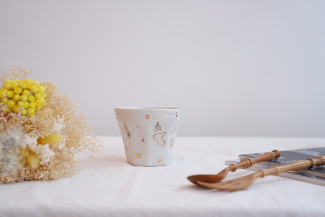 Hamasaka Naoko 浜坂尚子  Hand Painted Gold Deco Octagon Cup - HN09 #3