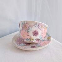 Seto Ware Flower Teapot and Tea cup with Saucer - Purple