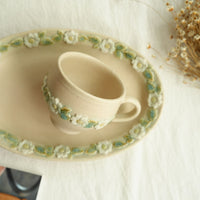 谷口なづみ Flower Embossed Ceramic Oval Plate