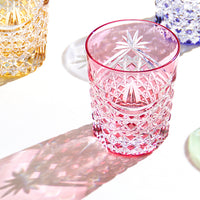 Kagami Crystal - Whiskey Glass, Edo Kiriko “Drape & Tetragonal Basket Weave” - Red