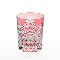 Kagami Crystal - Whiskey Glass, Edo Kiriko “Drape & Tetragonal Basket Weave” - Red