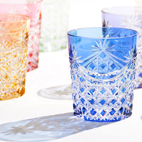 Kagami Crystal - Whiskey Glass, Edo Kiriko “Drape & Tetragonal Basket Weave” - Blue