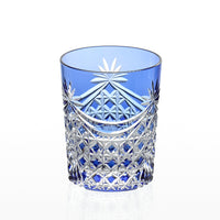 Kagami Crystal - Whiskey Glass, Edo Kiriko “Drape & Tetragonal Basket Weave” - Blue