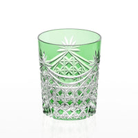 Kagami Crystal - Whiskey Glass, Edo Kiriko “Drape & Tetragonal Basket Weave” - Green